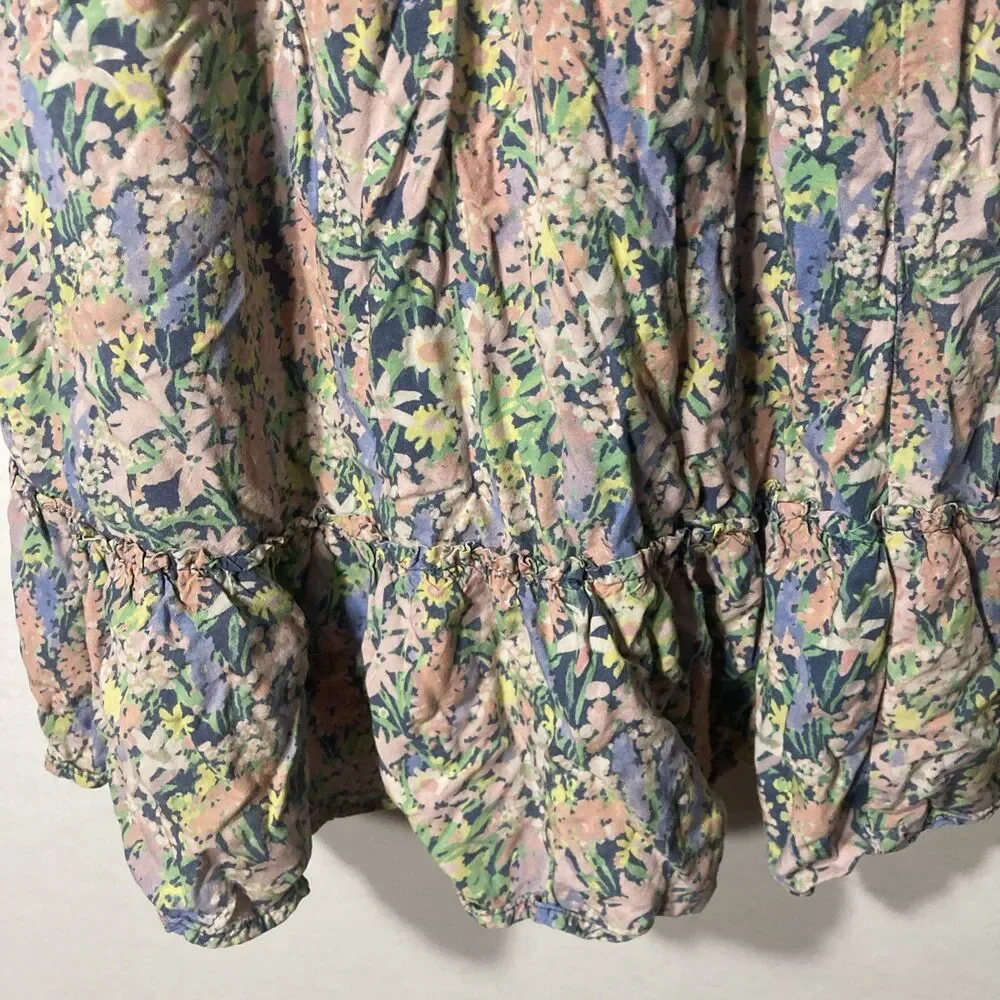 GAP multi-color floral smocked ruffled shoulder tiered hem sleeveless sundress M